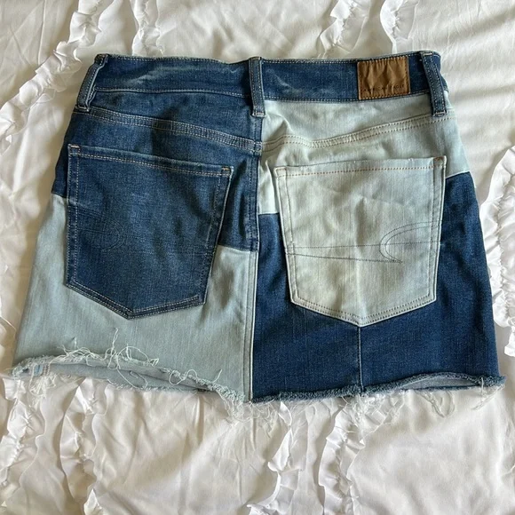 AE Stretch High Waisted Patchwork Denim Mini Skirt - Picture 8 of 9